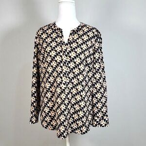 Talbots PetitesTop Womens MP Blue Orange Geometric Blouse  Long Sleeve
